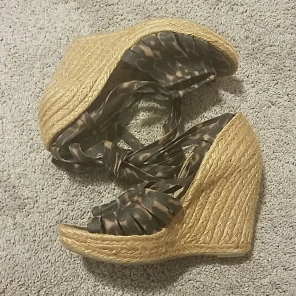 Sam Edelman Lexi Cheetah Leopard Animal Print Espadrille Platform Wedge 7.5‎
